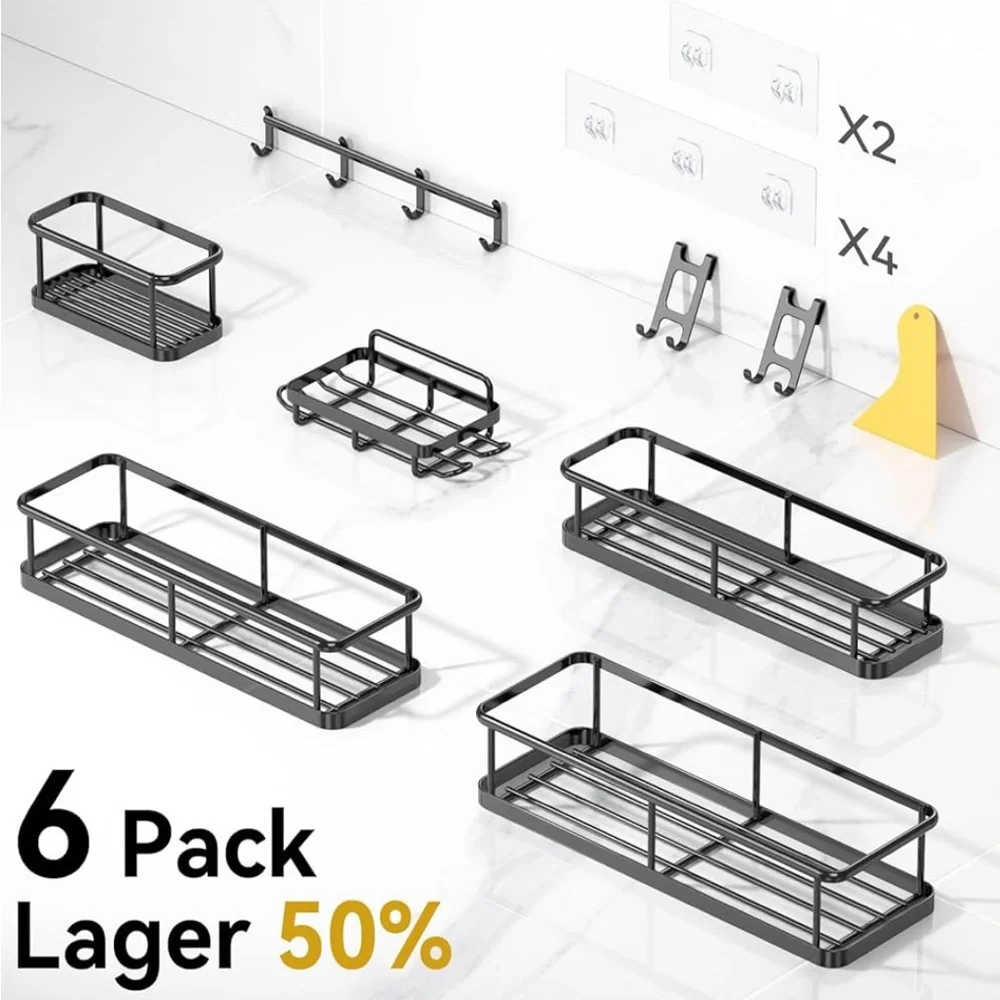 6 Pack Shower Caddy Organizer With Soap Holder and 12 Hooks Rustproof No Drillin